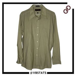 Saxon Men's Fitted Pocket Long Sleeve Button Down Shirt Green Size 16.5